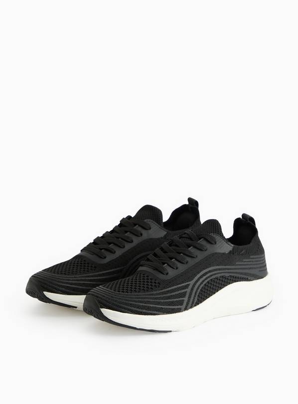 Active Black Knitted Lace-Up Trainers  5