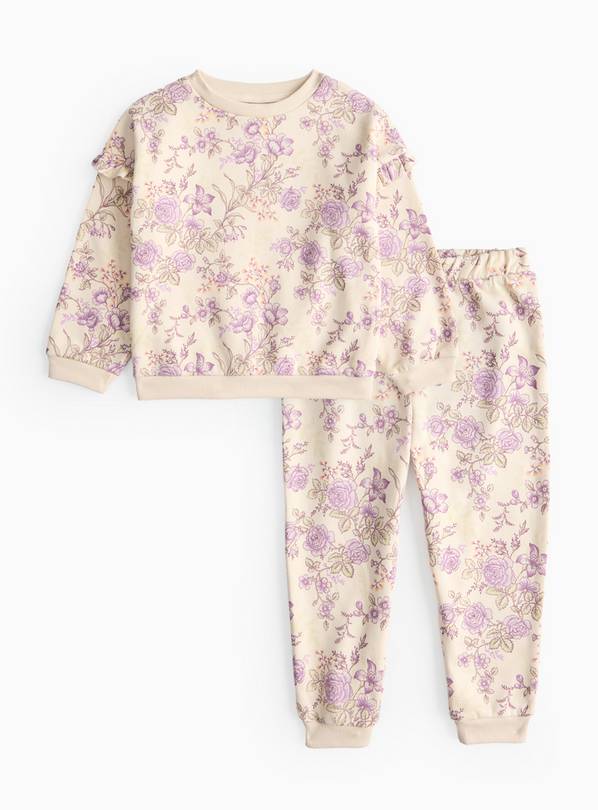 Cream Floral Print Sweatshirt & Joggers Set 1-2 years