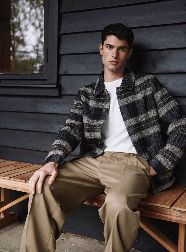 CASUAL FRIDAY CFJENS Wool Olive Checked Jacket XL