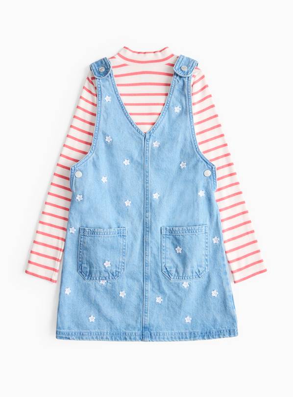 Pink Stripe Top & Denim Pinafore Dress Set 11 years
