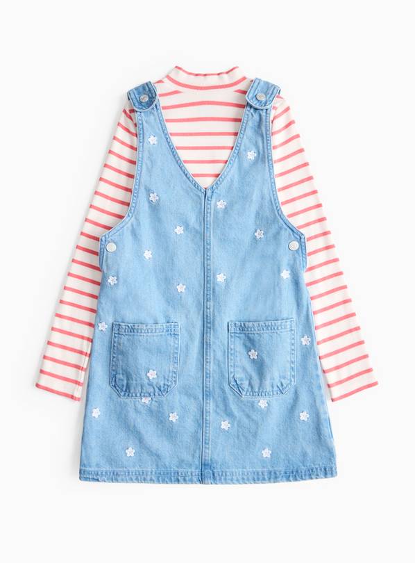 Pink Stripe Top & Denim Pinafore Dress Set 8 years