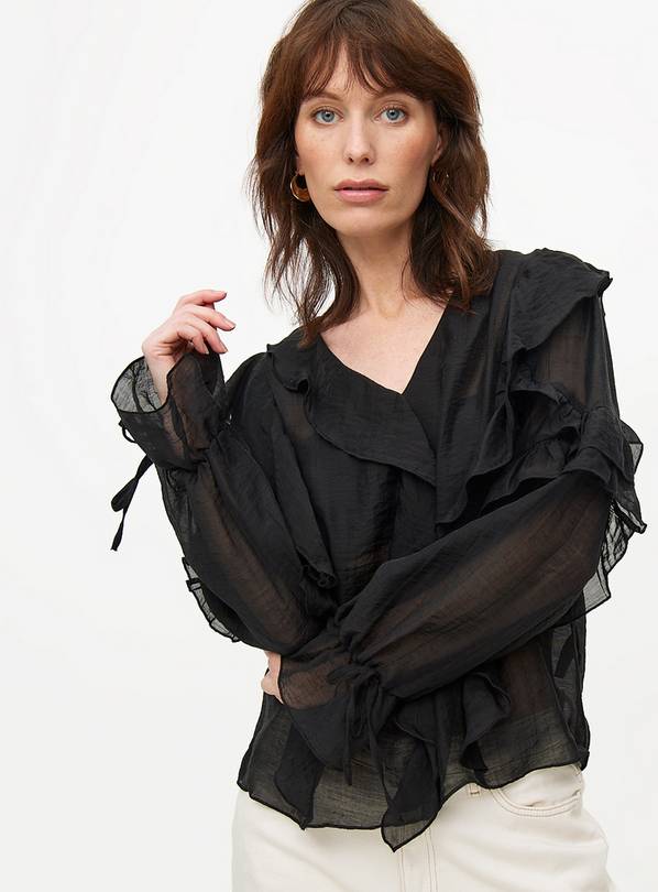 Black Semi-Sheer Ruffle Blouse 24