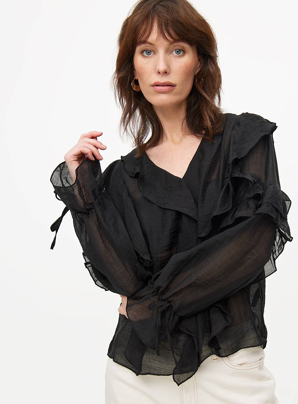 Black Semi-Sheer Ruffle Blouse 16 - Image 1