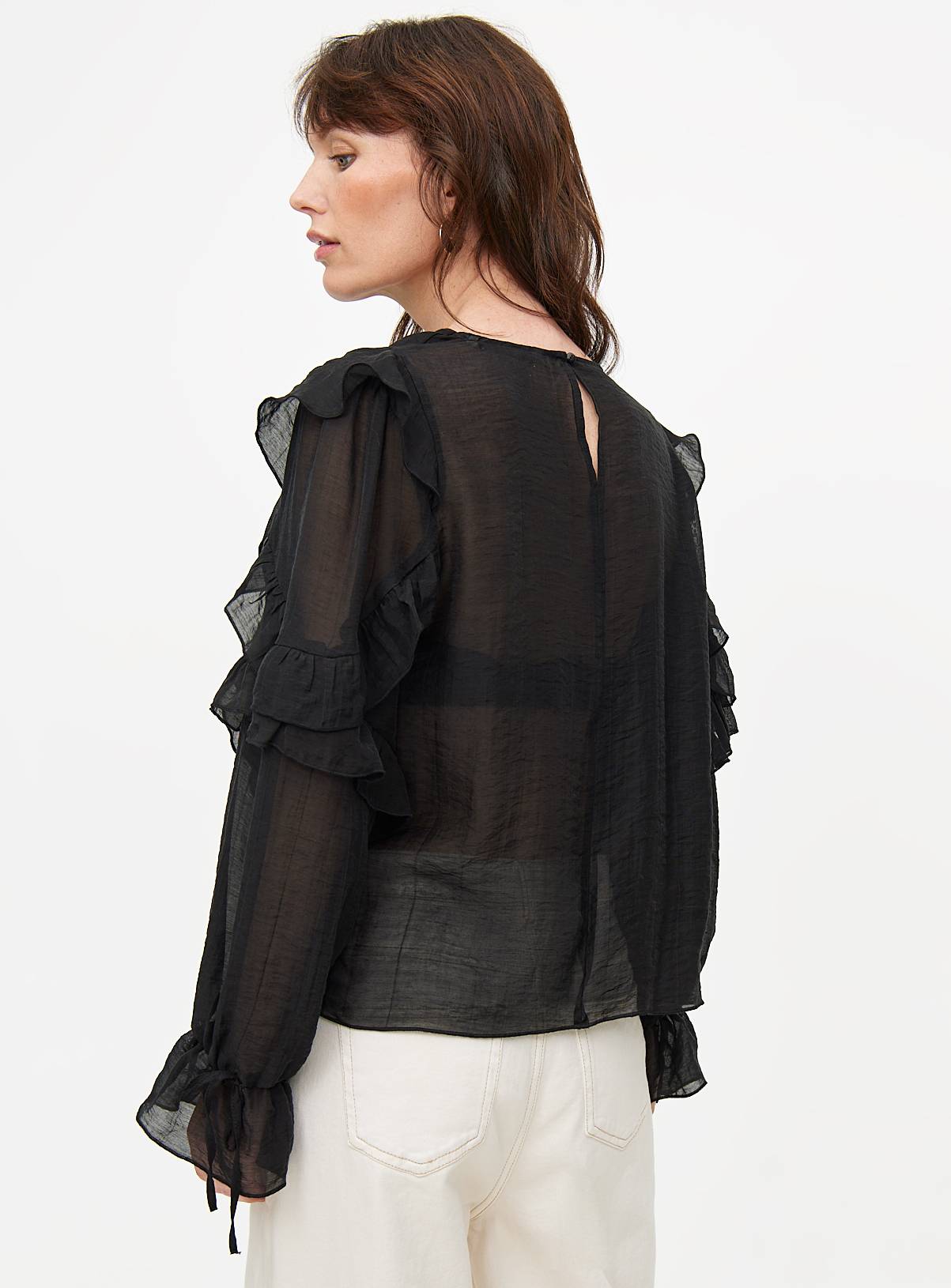 Black Semi-Sheer Ruffle Blouse 16 - Image 4