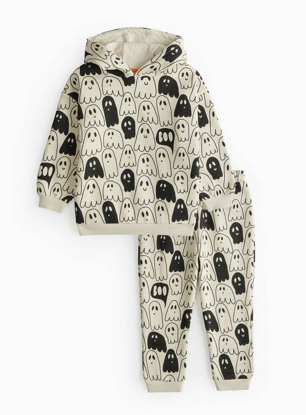 Cream Ghost Print Hoodie & Joggers Set 1-2 years