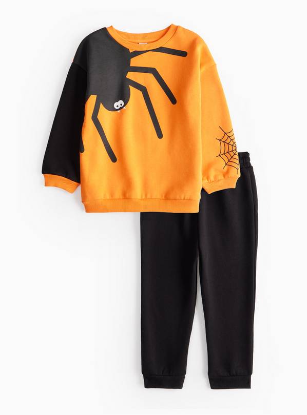 Orange & Black Spider Print Sweatshirt & Joggers 1-2 years