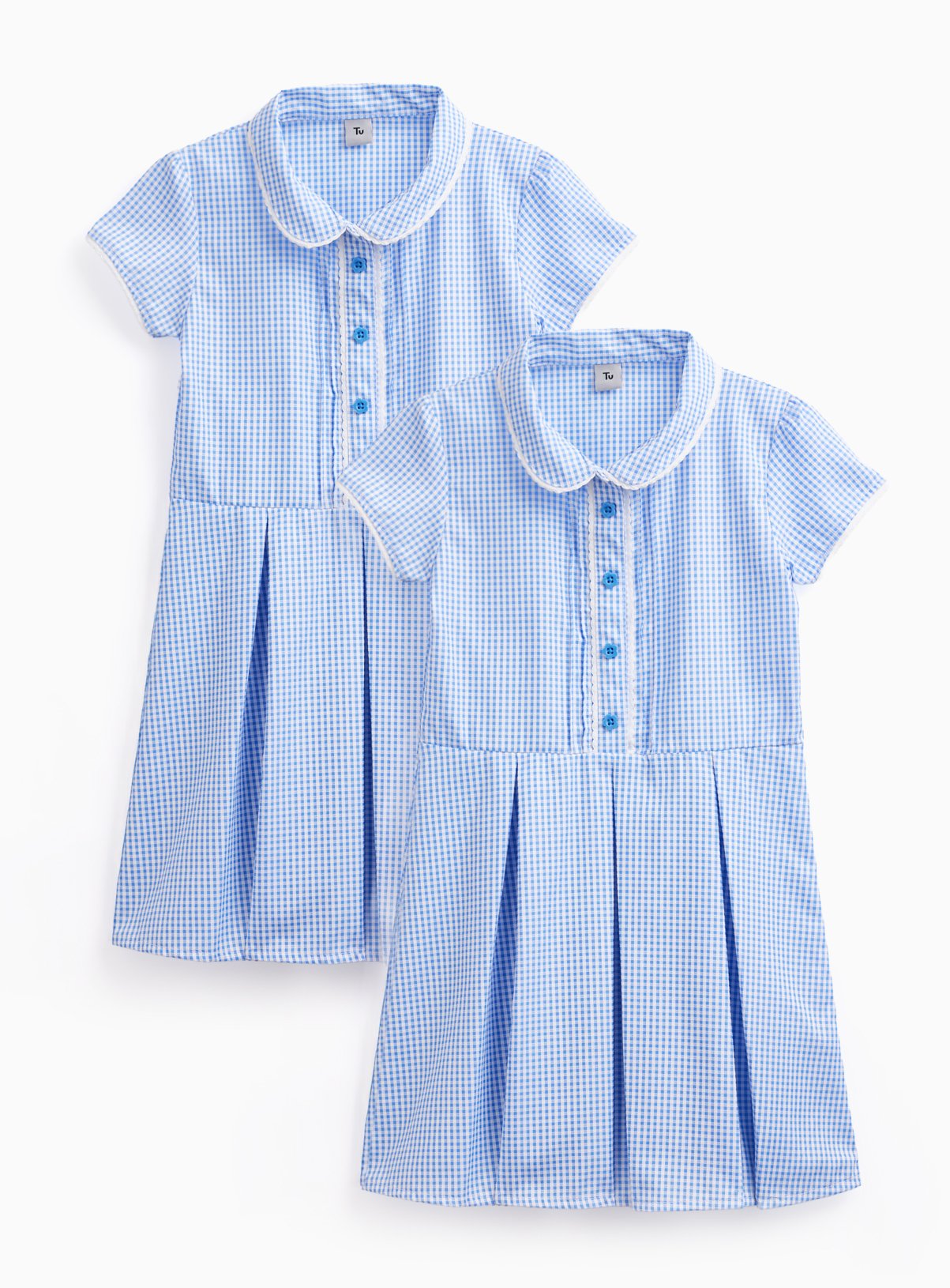 Blue Gingham Cotton Blend Short Sleeve Dress 2 Pack 10 years - Image 1 thumbnail