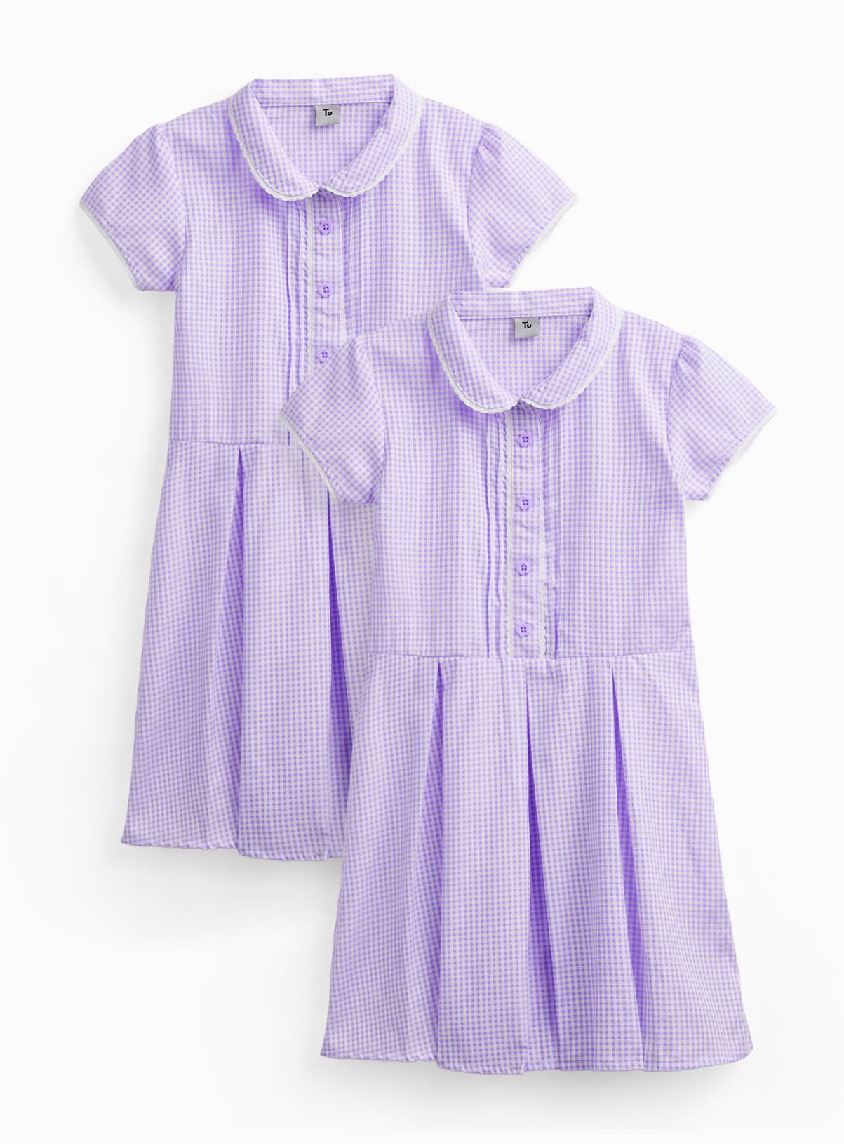 Lilac Cotton Blend Back Bow Gingham Dress 2 Pack 12 years - Image 1