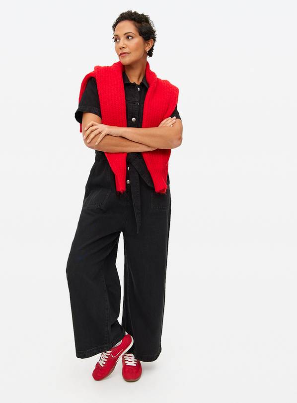 Black Denim Short Sleeve Jumpsuit 8