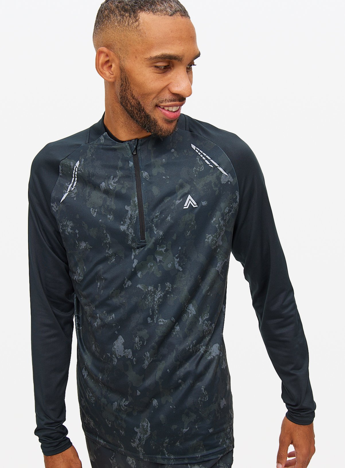 Men's Tu Active Charcoal Camo Print Half Zip Long Sleeve Top