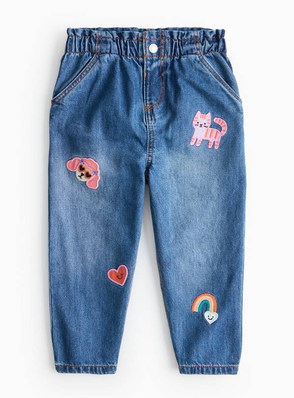 Denim Badge Applique Paperbag Jeans  3-4 years