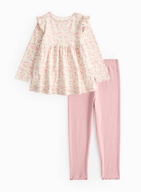 Floral Top & Pink Ribbed Leggings Set 2-3 years