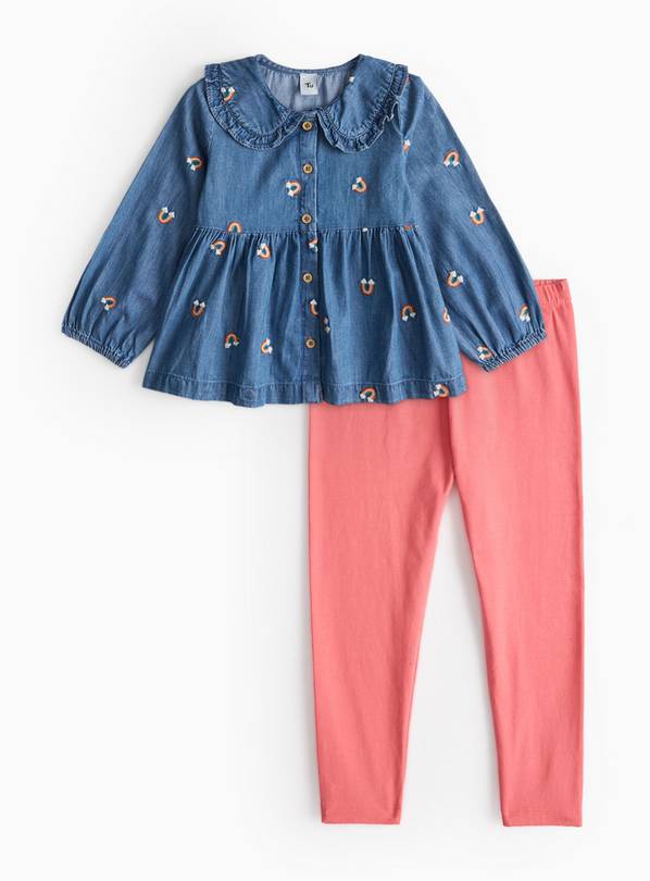 Denim Blouse & Pink Leggings Set 6-7 years