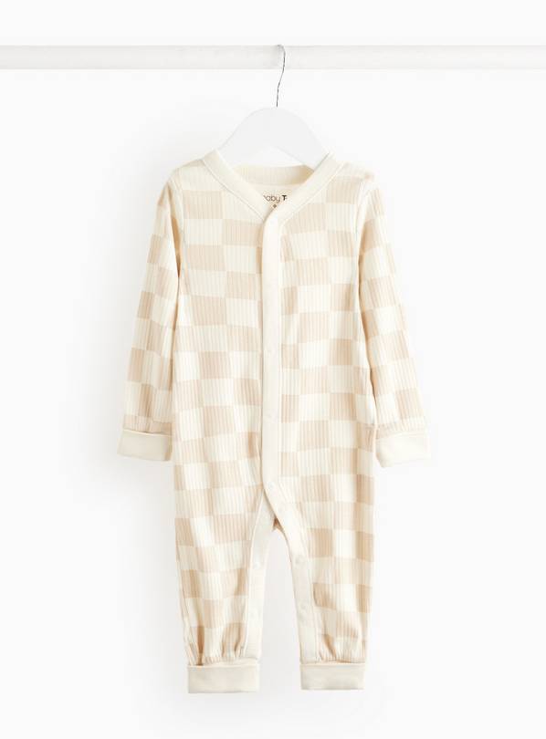 Cream Ribbed Chequered Print Sleepsuit Up to 3 mths