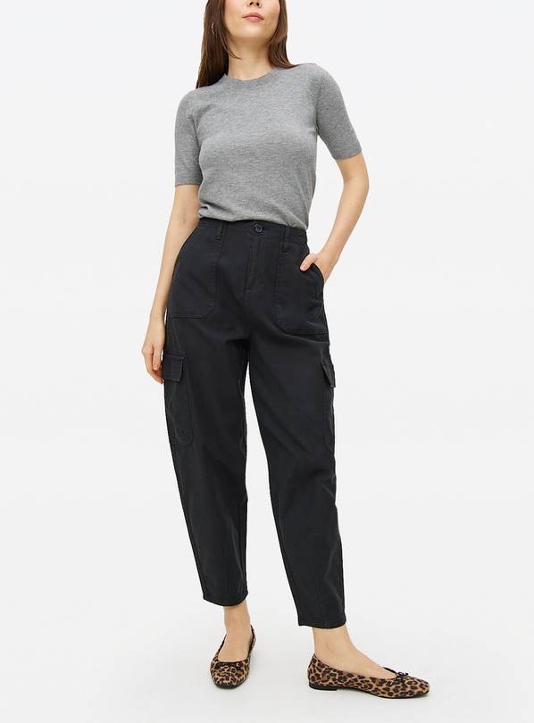 Black Cargo Barrel Leg Trousers 12