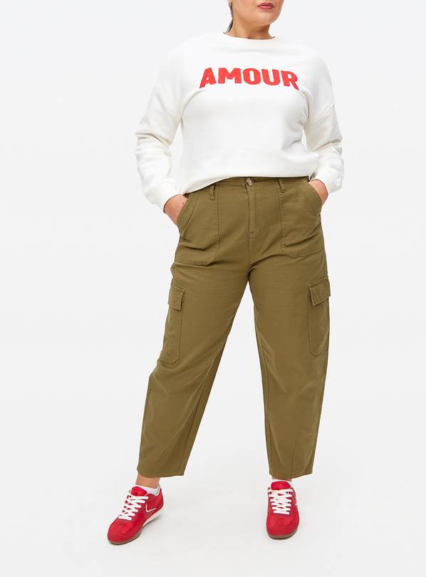 Khaki Cargo Barrel Leg Trousers  14