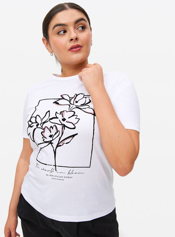 White Graphic Floral Regular Fit T-Shirt  14
