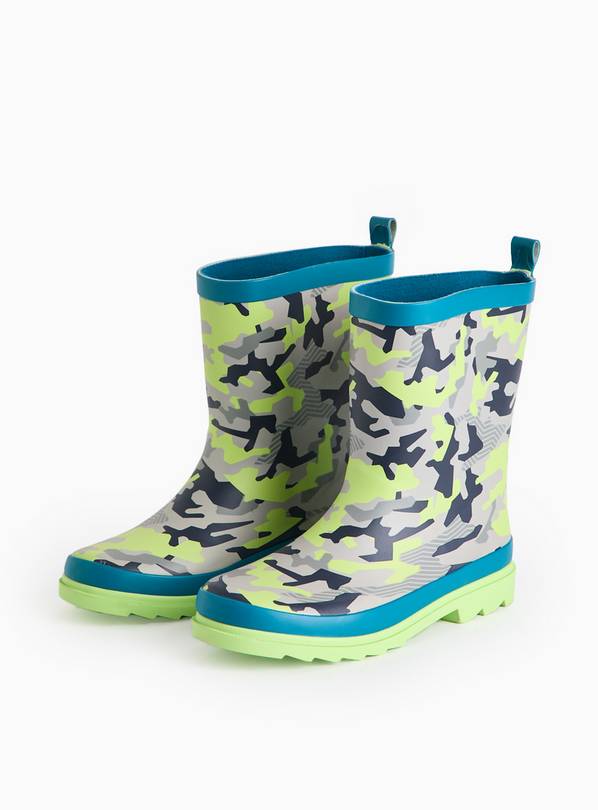 Grey Camo Neon Rubber Wellies 2