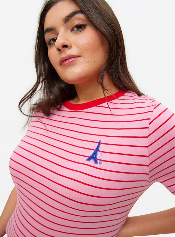 Pink Stripe Eiffel Tower Motif T-Shirt  22