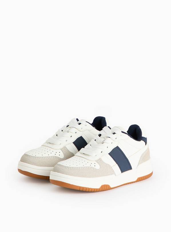 Mini Me White Contrast Navy Faux Leather Trainers 6 Infant