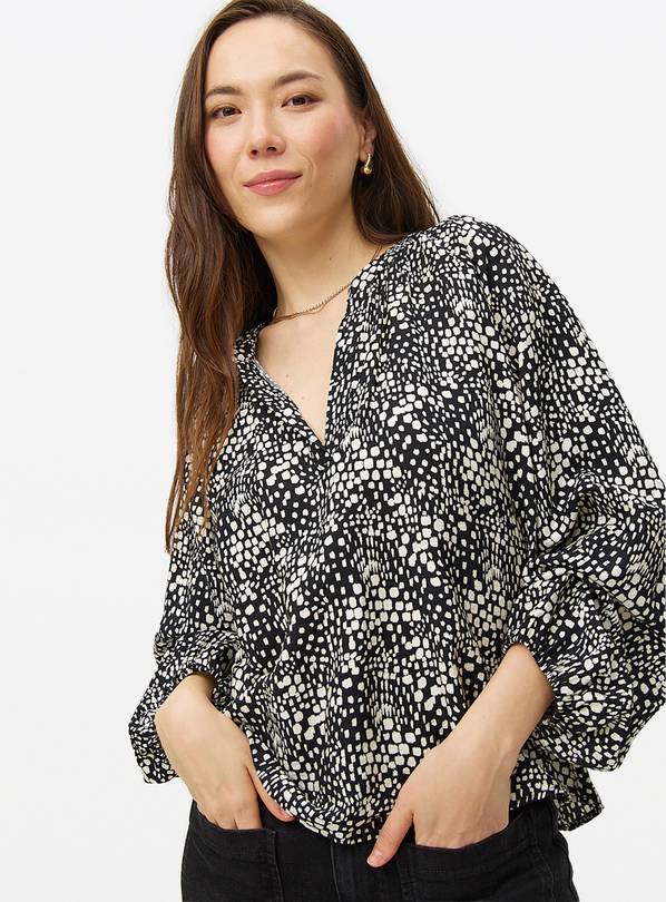 Mono Print Balloon Sleeve Blouse 22