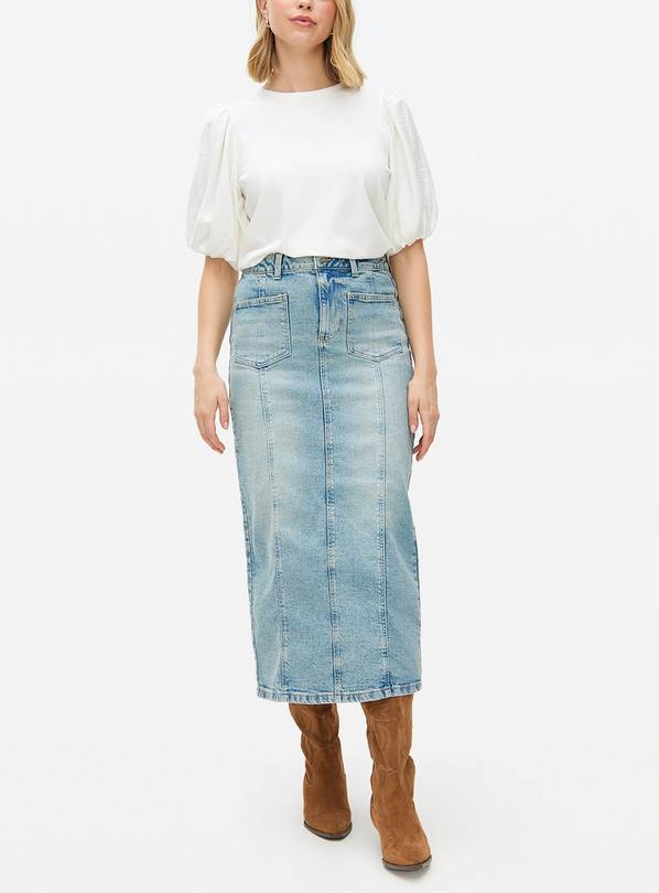 Blue Washed Seam Detail Denim Midaxi Skirt 14