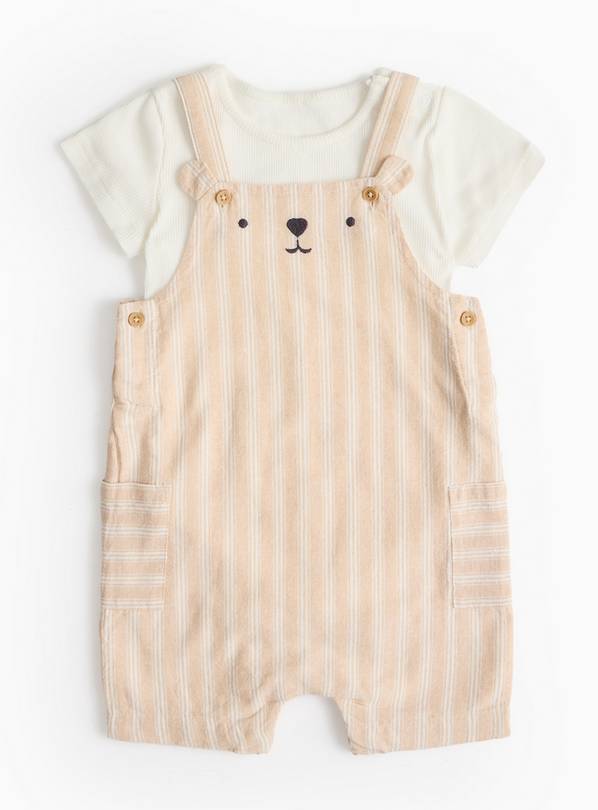 Novelty Bear Stripe Bib Shorts & Bodysuit Set 12-18 months