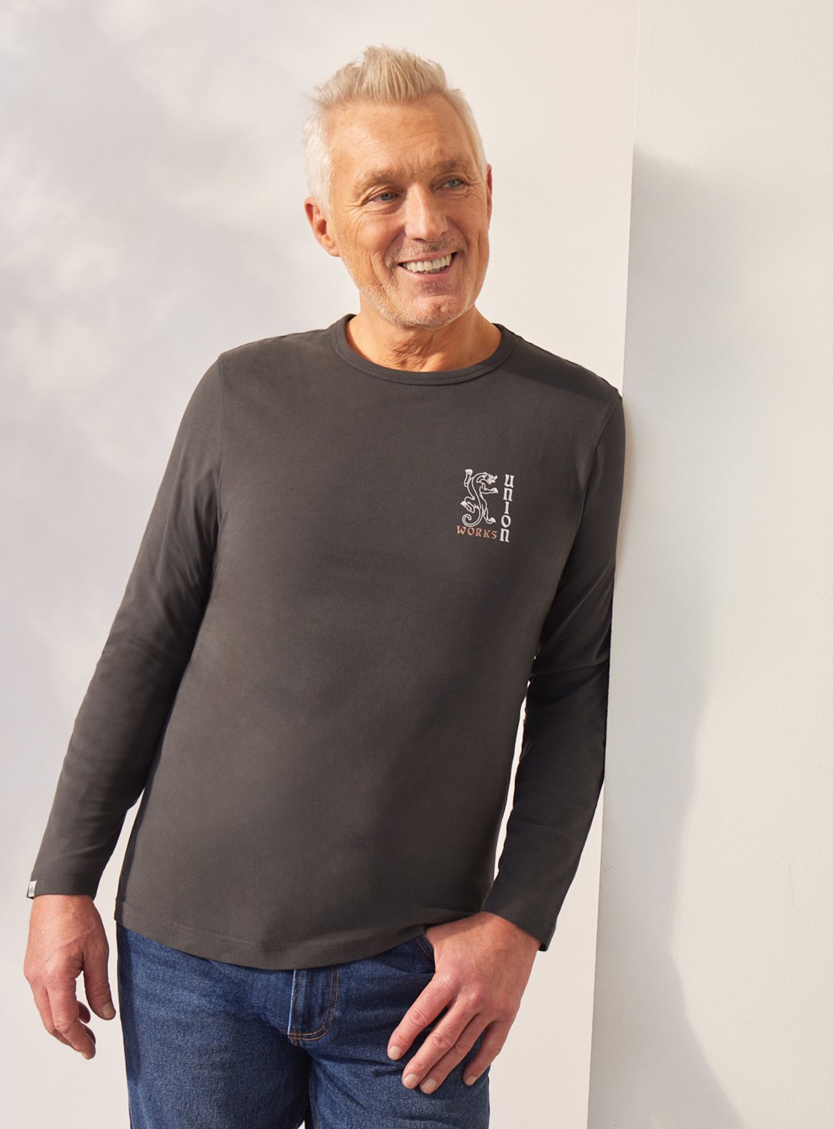 Men's UNION WORKS Black Graphic Long Sleeve T-Shirt