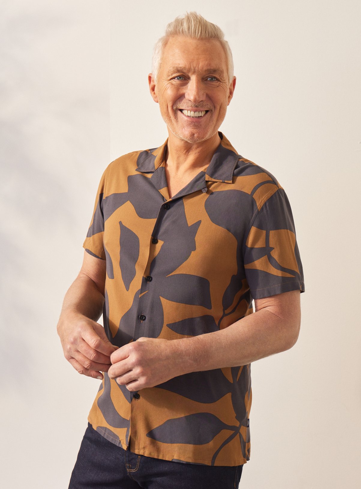 Men's UNION WORKS Brown Abstract Printed Shirt