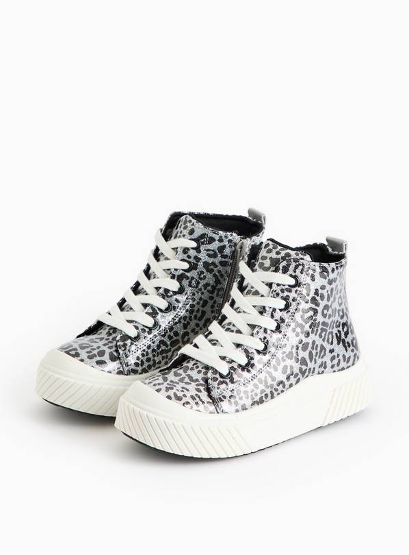 Silver Glitter Leopard High Top Chunky Trainers 2