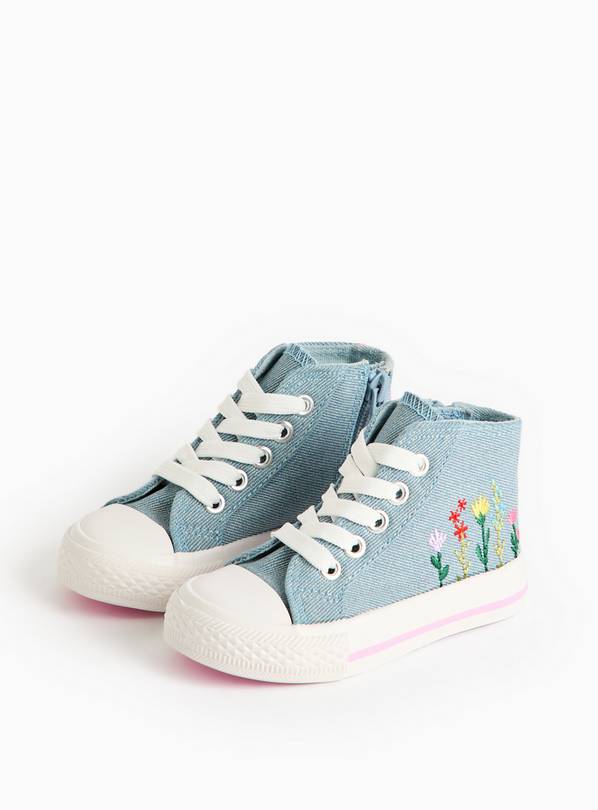 Floral Embroidered Denim High Top Trainers 8 Infant