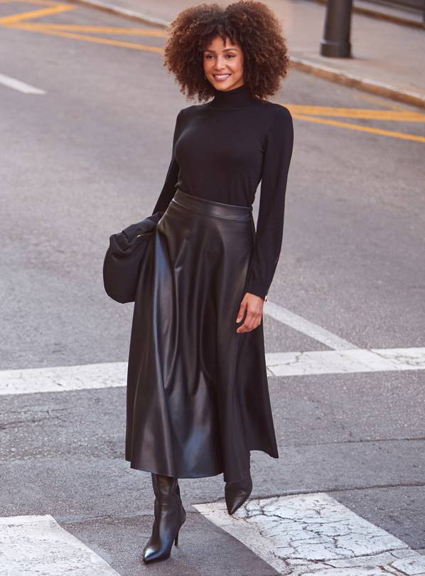 Black leather skirt long best sale