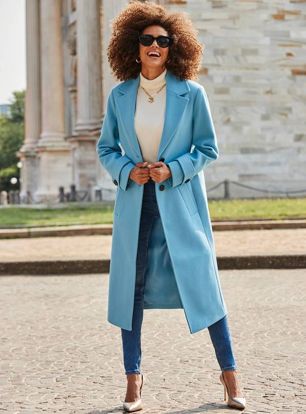 Buy SOSANDAR Pastel Blue Double Breasted Longline Coat 10 Coats Tu