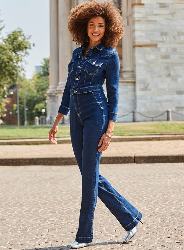 SOSANDAR Indigo Blue Western Bootcut Denim Jumpsuit 10