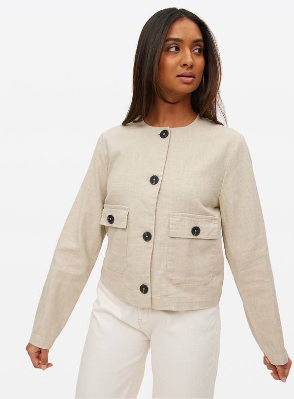 Stone Linen Blend Button Boxy Jacket 20