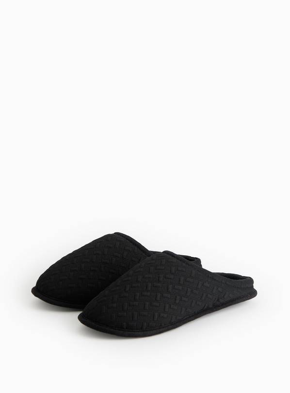 Black Textured Jersey Mule Slippers L