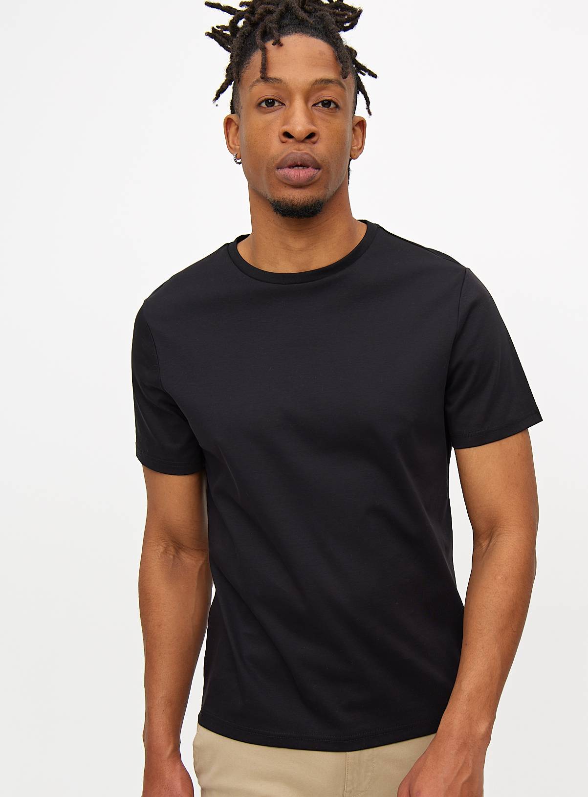 Mercerised Black Crew Neck T-Shirt XL - Image 1