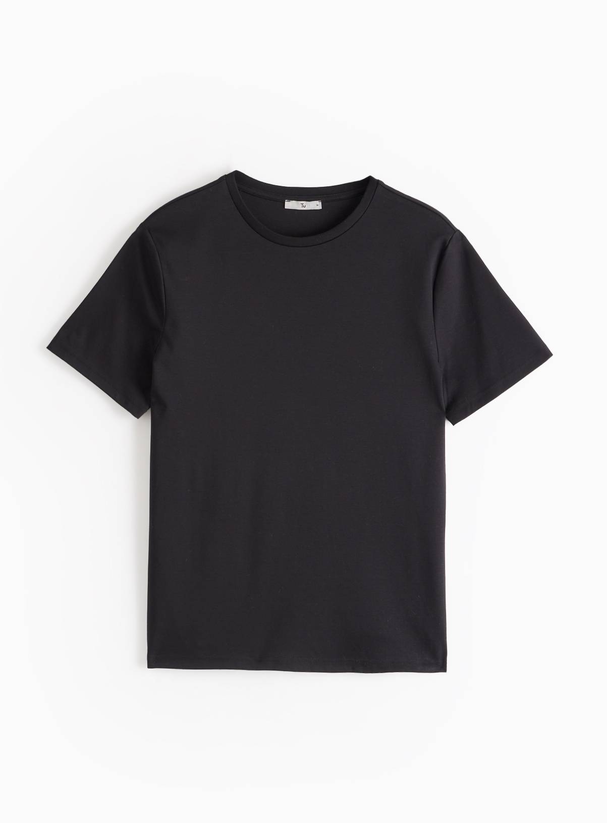 Mercerised Black Crew Neck T-Shirt XL - Image 3