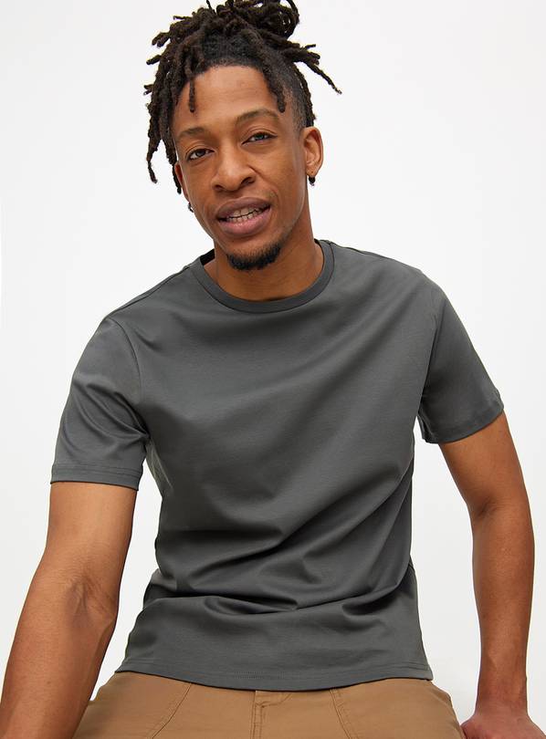 Mercerised Grey Crew Neck T-Shirt L