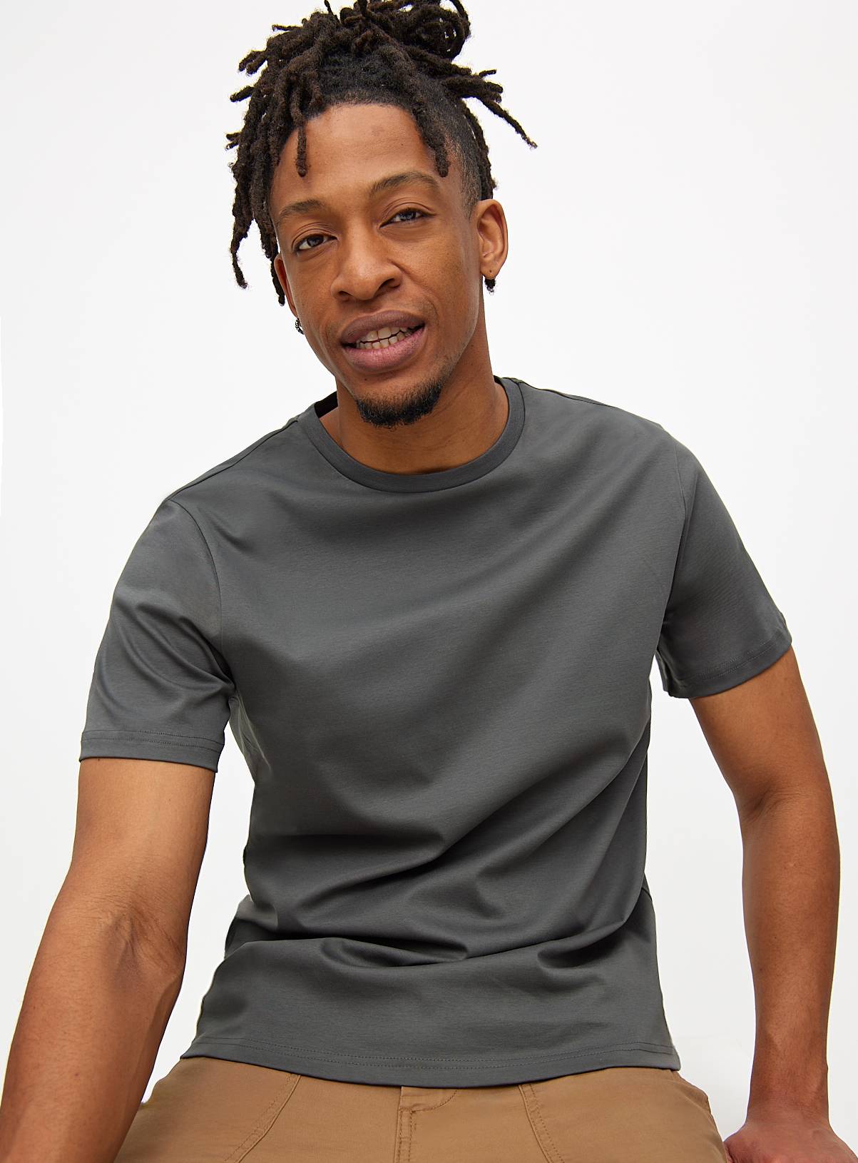 Mercerised Grey Crew Neck T-Shirt XL - Image 1