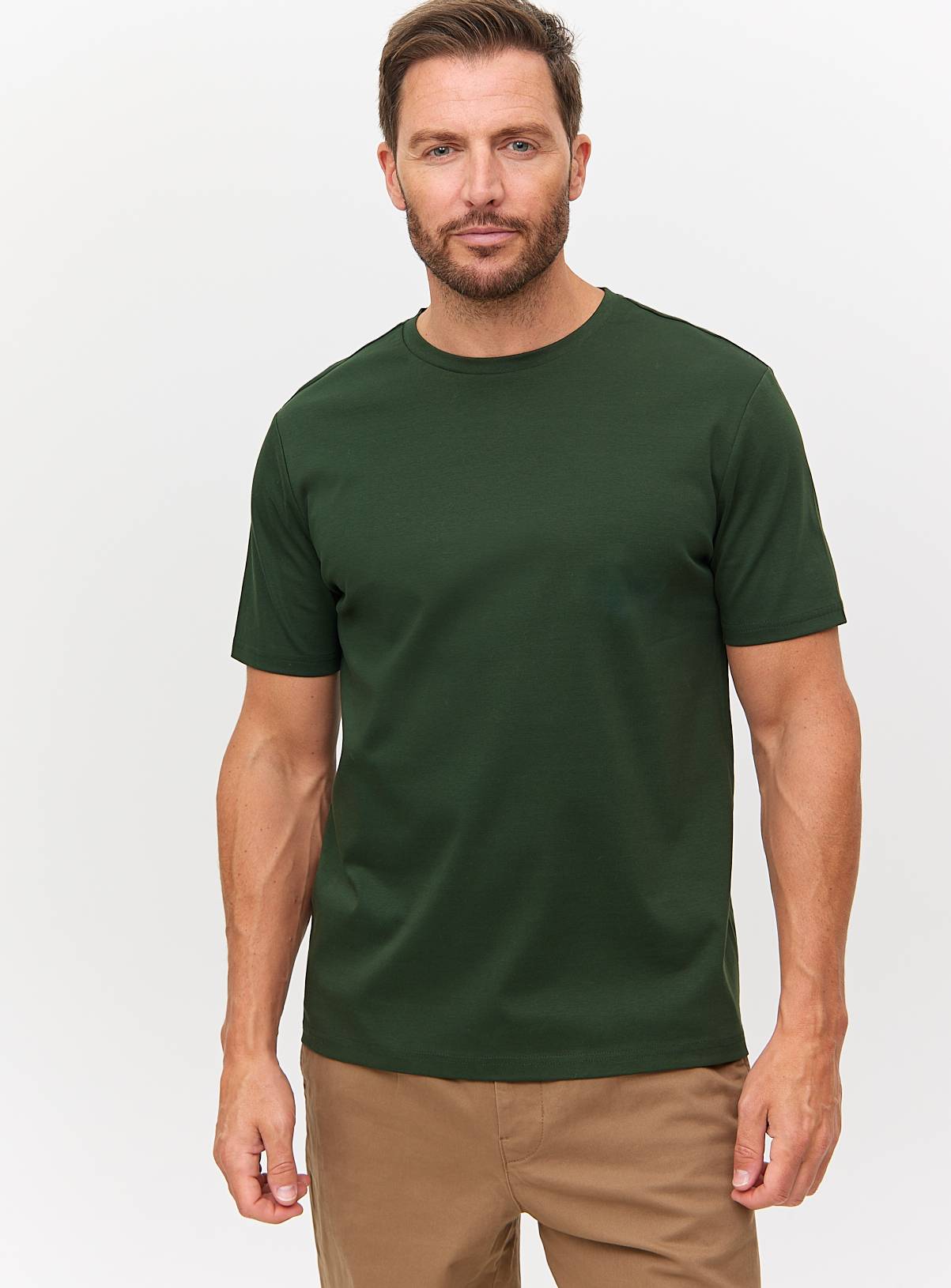 Mercerised Khaki Green Crew Neck T-Shirt XL - Image 1