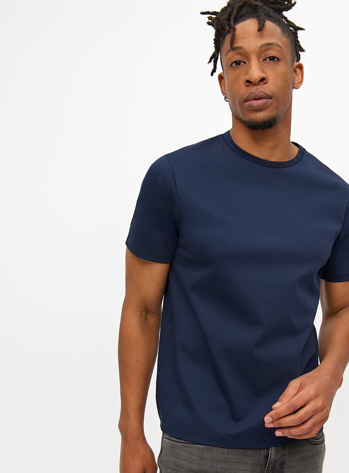 Men's Navy Mercerised Crew Neck T-Shirt