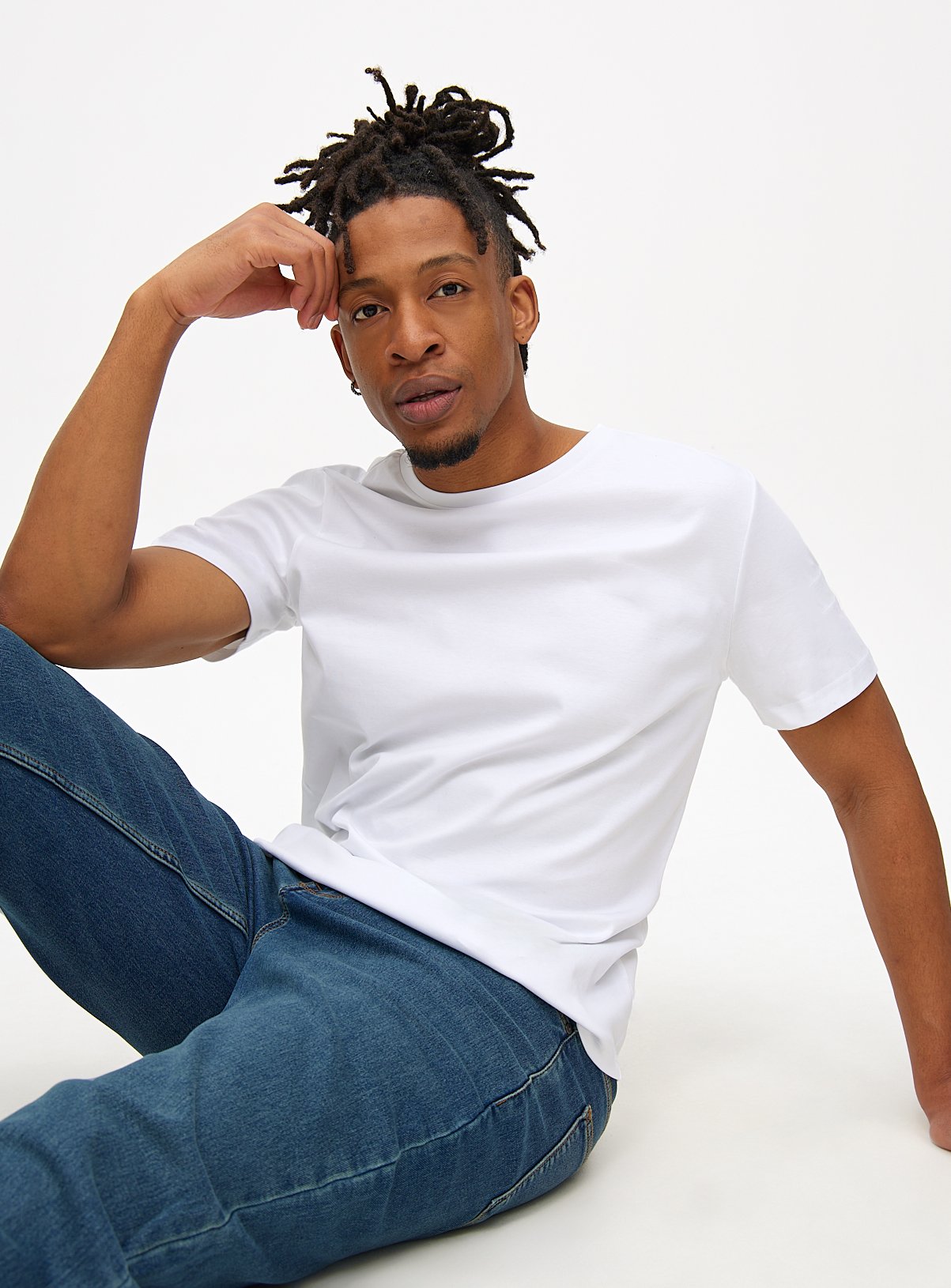 Men's White Mercerised Crew Neck T-Shirt