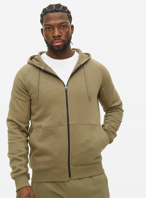 Khaki Sporty Panel Zip-Through Hoodie  XXL