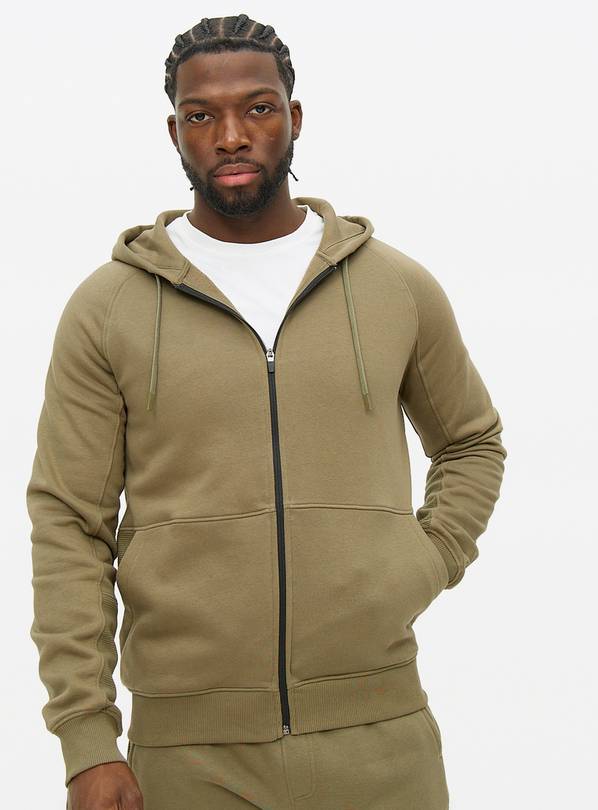 Khaki Sporty Panel Zip-Through Hoodie  L