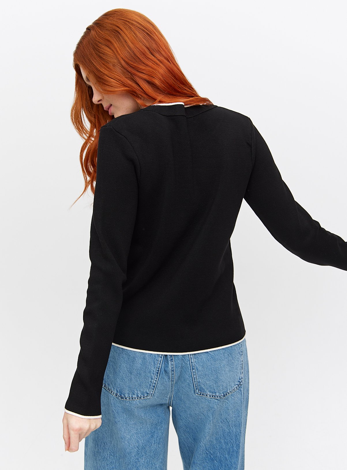 Black Contrast Tipped Crew Neck Jumper S - Image 4 thumbnail