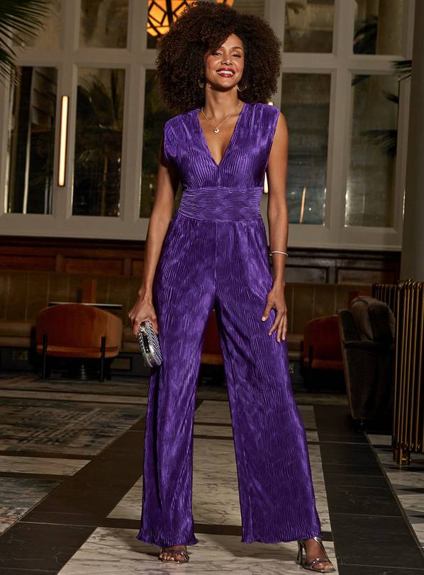 SOSANDAR Violet Plisse Wide Leg Jumpsuit 6