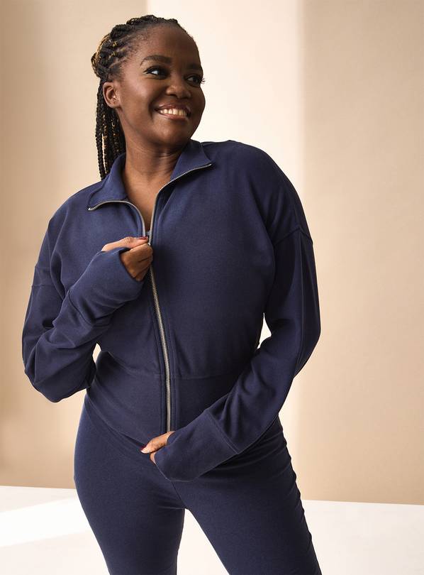 REAKTIV Navy Soft Touch Yoga Co-ord Funnel Neck Zip-Through  S