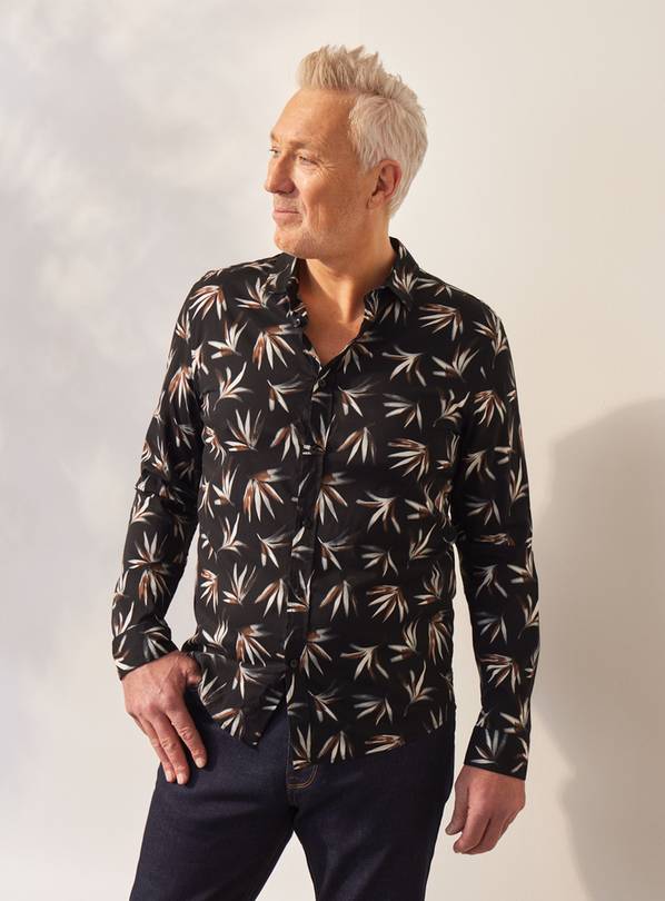 UNION WORKS Black Leaf Printed Shirt M