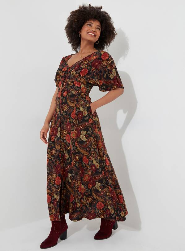 JOE BROWNS Dark Autumn Floral Wide Sleeve Button Through Maxi Dress 12